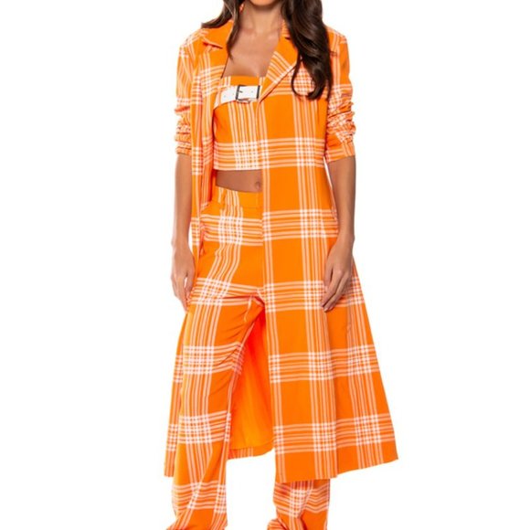 Stasia Sherberry: Orange Plaid All Season Duster Trench Coat L XL - Picture 3 of 16